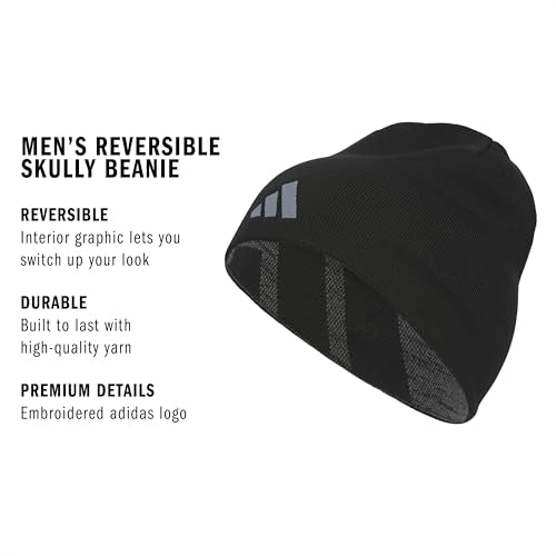 adidas Men's Reversible Skully Beanie - color: Black/Black-grey Six Marl/Grey