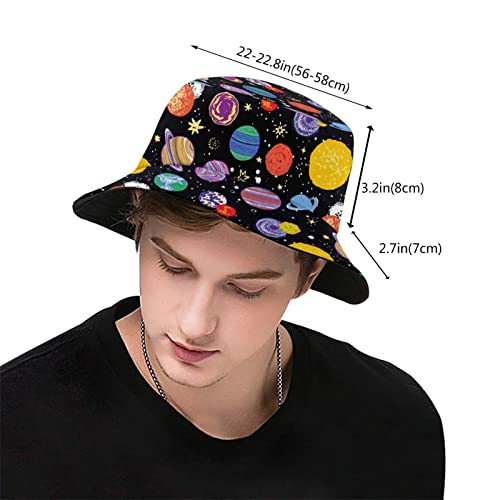 Bucket Hat Sun Beach Packable Fisherman Cap for Women Men Summer Outdoor Hiking - color: Cartoon Space Planet