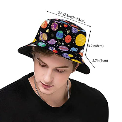 Bucket Hat Sun Beach Packable Fisherman Cap for Women Men Summer Outdoor Hiking - color: Cartoon Space Planet