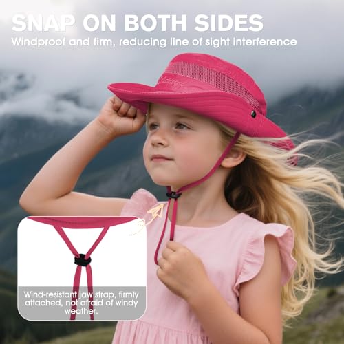 Century Star Outdoor Kids Sun Hat UPF 50+ Quick Dry Adjustable Bucket Hat Windproof Waterproof Beach Fishing Safari Hat - color: 2pcs Rose Red & Lake Blue