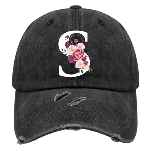 Custom Initial Letter Baseball Cap for Women, Personalized A-Z Monogram Washed Distressed Hat for Mom Gift - color: Classic Alphabetes A-z Cute Letter Caps Cute Baseball Hat 19