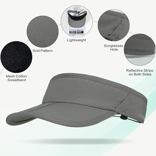 Sun Visor Caps Foldable Brim Adjustable Visor Hats for Women Men - color: 2# Grey