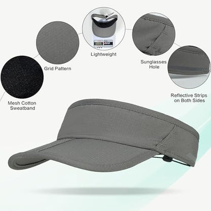 Sun Visor Caps Foldable Brim Adjustable Visor Hats for Women Men - color: 2# Grey