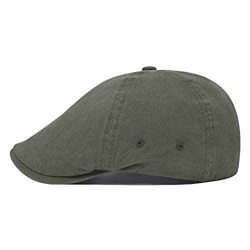 VOBOOM Cotton Washing Flat Cap Cabbie Hat Gatsby Ivy Irish Hunting Newsboy - color: Army Green