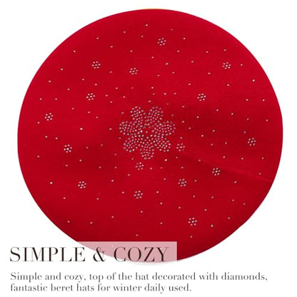 Sumolux Women Beret Hat French Beret Beanie Cap Classic Solid Color - color: Red, size: Large