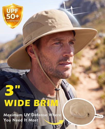 Connectyle Men's Breathable UPF 50+ Sun Hat Packable UV Protection Bucket Hat for Fishing Hiking Camping Safari Beach Golf - color: Khaki