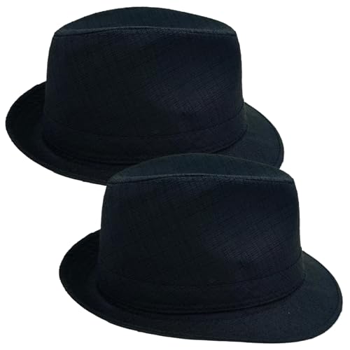 2 Pack Classic Fedora Hats Short Brim Trilby Panama Caps Cosplay Costumes Jazz Hat - color: Black + Black, size: Medium-Large