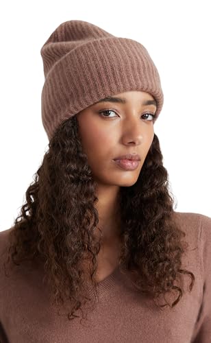 Style Republic Women’s Chunky Knit Beanie, 100% Pure Cashmere Cap, Soft & Stretchy, Warm Hat for Autumn, Winter, Spring - color: Mocha