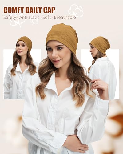 100% Cotton Thin Summer Slouchy Beanie Hat for Women Men Chemo Cap - color: 1pc Golden Camel, size: Medium