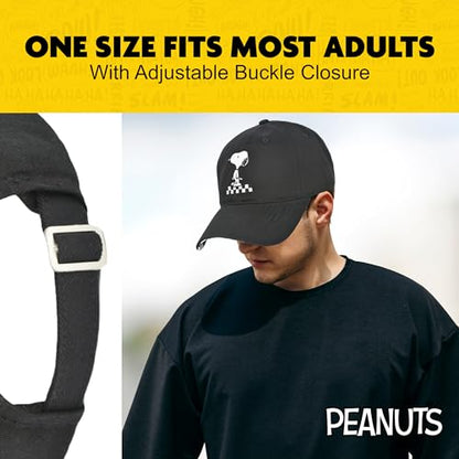 Concept One Unisex Adult Peanuts Snoopy Dad Hat, Adult Cotton Adjustable Baseball Cap with Curved Brim - color: Black