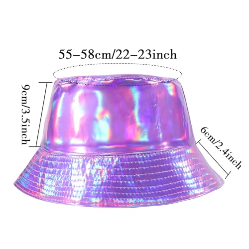 MILAKOO Rave Hologram Metallic Bucket Hat Reversible Cap Reflective Waterproof Rain Fisherman Hat - color: D: Purple