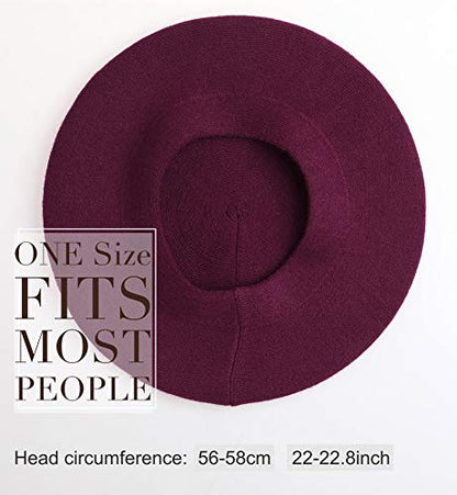Sumolux Women Beret Hat French Beret Beanie Cap Classic Solid Color - color: Wine Red, size: One Size