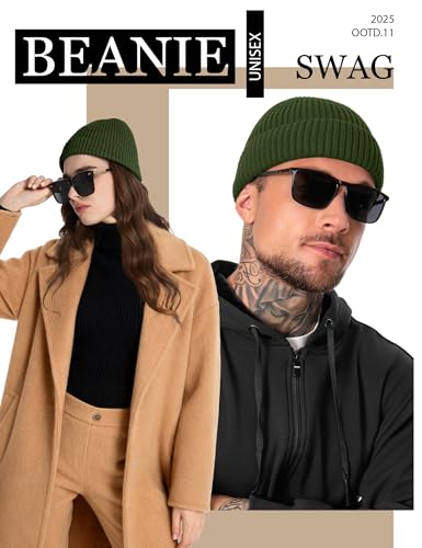 Fleece Lined Wool Short Fisherman Beanie Men Women Cuff Winter Hat - color: 1pc-army Green