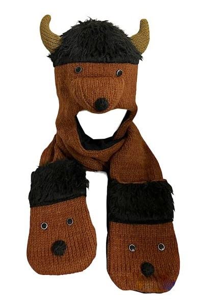 Agan Traders Animal Hat Cap Wool Fleece Lined Trapper Beanie Multi-Functional Set Girls Boys Adult - color: Combo-buffalo
