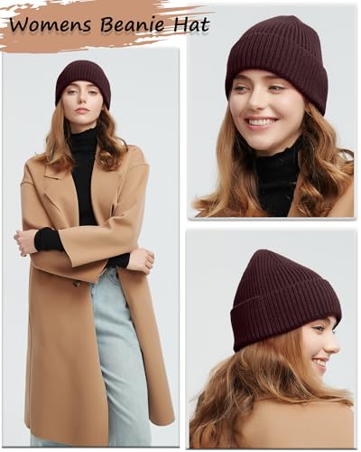 Wool Beanie for Men Women, Seamless Knit Cuffed Warm Winter Hats - color: 1pcs-dark Coffee