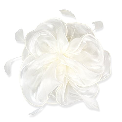AQOKKA Women Fascinators Hats Flower Fascinators with Headband and Clip Tea Party Headwear for Women and Girls - color: 8.2" Diameter / White