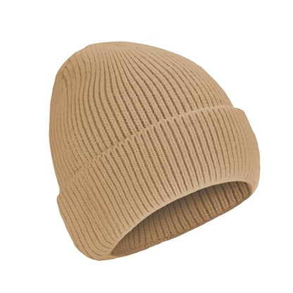 Beanie for Men Women Cuffed Thick Knitted Skull Cap Unisex Winter Hat - color: Khaki