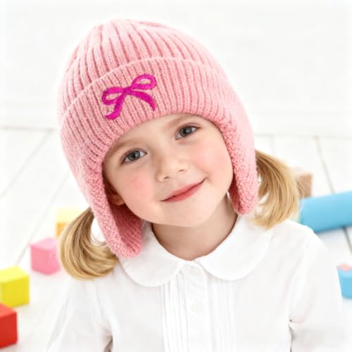 Toddler Girls Beanie Hat with Ear Flaps Knitted Soft Warm Stretchy Winter Ear Protection Hat for Boys Kids