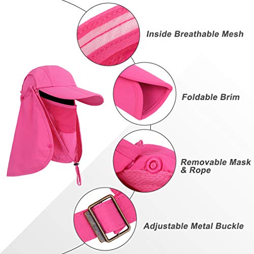 CRISTGEE Foldable Sun Cap, Fishing Hats, UPF 50+ Protection Caps with Face Mask Neck Flap - color: Rose