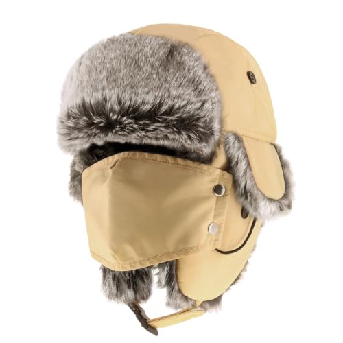 Waterproof Winter Trapper Ushanka Hat Ear Flap Chin Strap, Russian Style - color: Arctic (Putty)