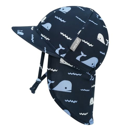 JAN & JUL Baby Sun-Hat with Neck Flap for Swimming - color: Navy Whale Tales, size: 3-6 Months