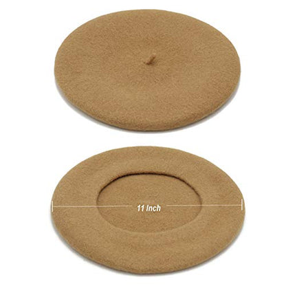 Wheebo Wool Beret Hat,Solid Color French Style Winter Warm Cap for Women Girls Lady - color: Camel