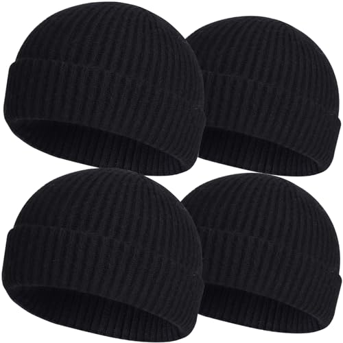 ROYBENS Wool Fisherman Beanies for Men Knit Short Watch Cap Winter Warm Hat - color: 4pcs Black