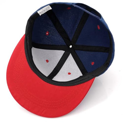 Snapback Hat Flat Bill Visor Hats Adjustable Hip Hop Baseball Cap for Women Men - color: Navy Red