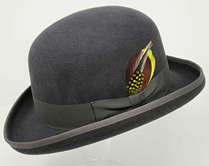 Premium Orwell - Bowler Derby Hat - 100% Wool Felt - color: Grey, size: 7-7 1/8