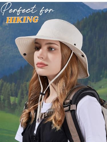 Summer Sun Hat for Women Wide Brim Outdoor Waterproof Hat Foldable Lightweight Hiking Cowboy Bucket Hat UPF 80+ - color: Dark Gray