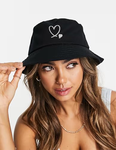 Bucket Hat Beach Sun Hat Fishing Hat for Women Men, Summer Outdoor Travel Packable Fisherman Hat - color: Love Heart Black