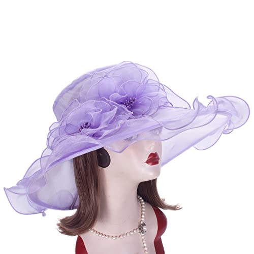 Lawliet Womens Dressy Wide Brim Church Wedding Occasion Sun Hat A613 - color: Light Purple