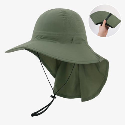 Sun Hats for Men Women with Neck Flap UPF 50+ UV Protection Wide Brim Bucket Hat Safari Hiking Fishing Hats - color: Green