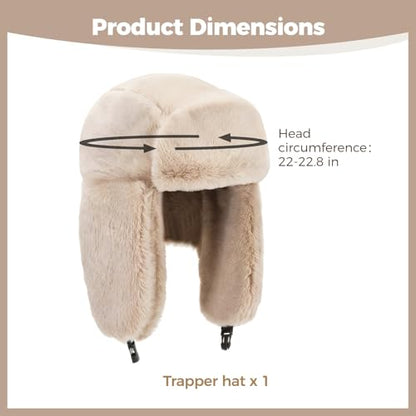 Cozy Plush Winter Hats Men Women Trapper Trooper Hat with Earflaps Windproof Russian Ushanka Hats Outdoor Skiing Cap - color: Beige