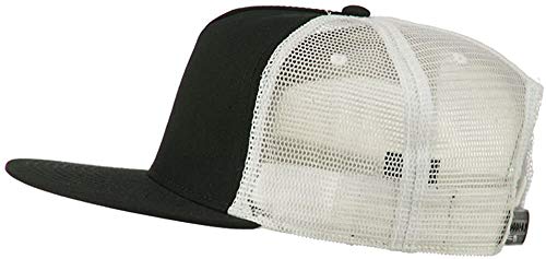 Ashen Fane 5 Panel Flat Visor Mesh Back Trucker Snapback Hat - color: Blk/Blk/Wht