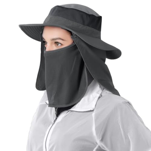 Fishing Hat, UPF 50+ Sun Cap with Detachable Mask - color: Dark Grey