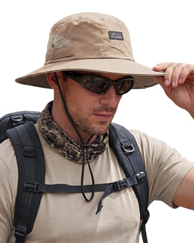 Hat Hut Hiking Hat, UPF50+ Wide Brim Sun Bucket Hats for Men Women, UV Protection, Fishing Outdoor Safari - color: Khaki
