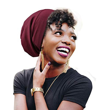 FocusCare Satin Lined Sleep Slouchy Cap Curly Girl Slap Headwear Gifts for Frizzy Hair Women - color: Burgundy