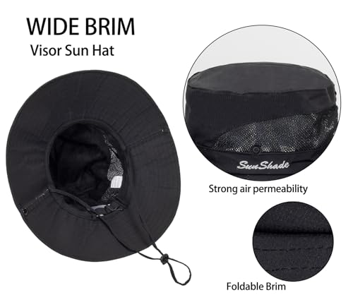 Womens Summer Sun Hat Beach Hat Wide Brim Outdoor UV Protection Bucket Hat - color: Solid Black