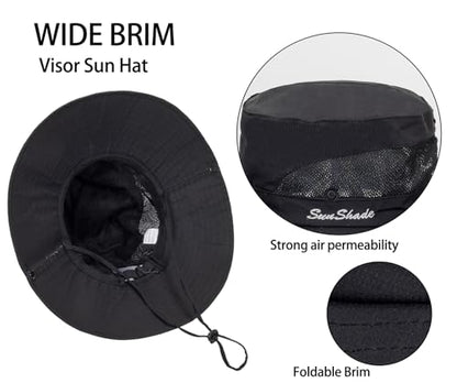 Womens Summer Sun Hat Beach Hat Wide Brim Outdoor UV Protection Bucket Hat - color: Solid Black