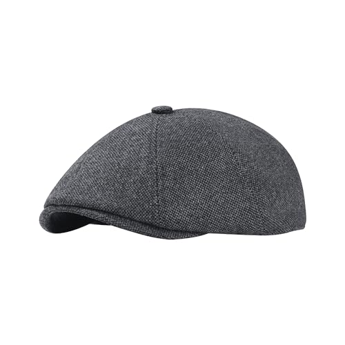 Men's Wool Blend Newsboy Cap Adjustable Gatsby Ivy Newsies Cabbie Hat Classic 8 Panel Tweed Flat Winter Hat - color: Plaid Darkgrey_1, size: Large
