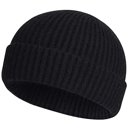 ROYBENS Wool Fisherman Beanies for Men Knit Short Watch Cap Winter Warm Hat - color: 12pcs-black