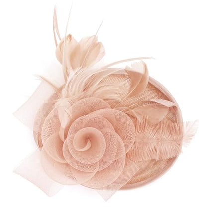 BABEYOND Fascinators Hats for Women Tea Party Mesh Flower Pillbox Derby Hat - color: Peach Fuzz