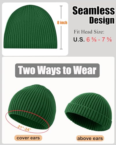 ROYBENS Wool Beanie for Men Women, Seamless Knit Warm Winter Hat Skull Caps - color: 1pcs-kelly Green