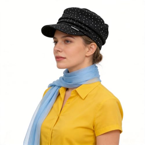 Ruphedy Newsboy Cap for Women Summer Chemo Headwear Hair Loss Cancer Hat with Brim - color: A106-black