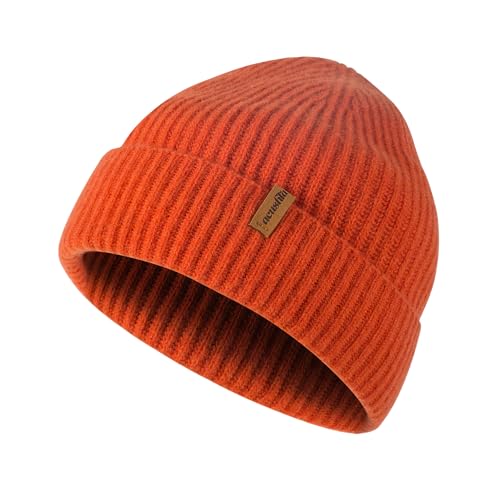 ACUSHLA 100% Merino Wool Beanie for Men & Women Knit Winter Hat Skull Cap - color: Orange, size: Medium-Large