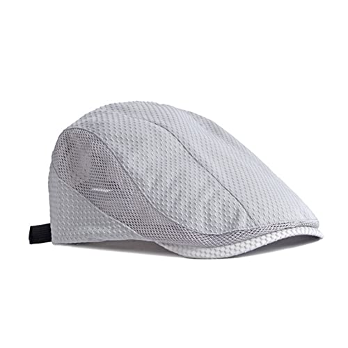 FASHIXD Mens Mesh Flat Caps Light Summer Beret Hat Breathable Newsboy Ivy Cap Cabbie Adjustable - color: White