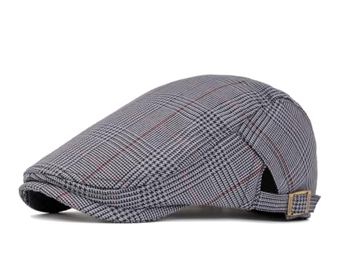 Cotton Newsboy Cap,Breathable Ivy Gatsby Cabbie Beret Hat for Men's Women Driving Hunting Golf - color: Checkered Light Grey