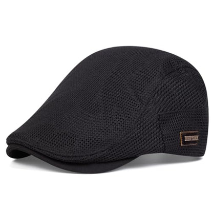 Newsboy Cap, Mesh Summer Flat Cap, Summer Hats for Men - color: Black