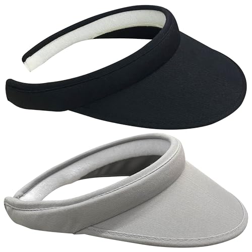 2 Pack Sun Visor Hats Women Men Clip On Wide Brim Visors Hat Outdoor Sports Golf Beach Travel Tennis Caps - color: Black+grey